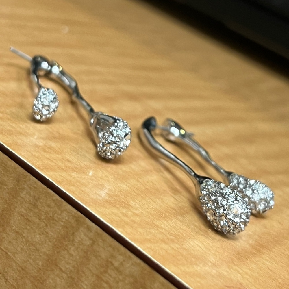 New Signed Alexis Bittar AB Silvery Orbiting Crystal Encrusted Drop Earring - Picture 7 of 9
